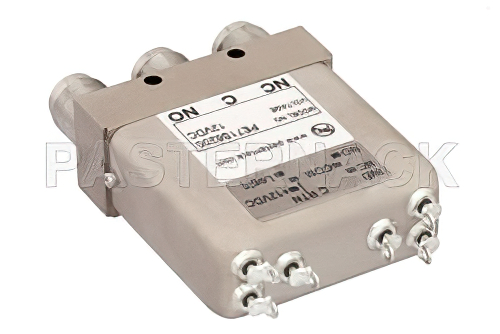 SPDT Electromechanical Relay Failsafe Switch, DC to 10 GHz, 50W, 12V Indicators, TTL, Diodes, TNC