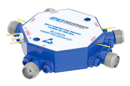 Absorptive SP4T PIN Diode Switch Operating from 1 GHz to 18 GHz Up to 0.1 Watts (+20 dBm) and Field Replaceable SMA
