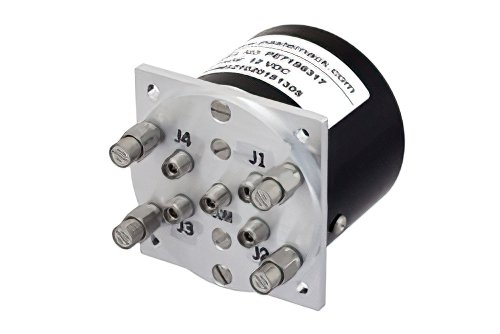 SP4T Electromechanical Relay Latching Switch, Terminated, DC to 40 GHz, 3W, 12V, Self Cut Off, Diodes, 2.92mm
