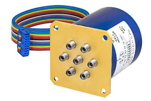 SP6T 0.05 dB Low Insertion Loss Repeatability Relay Latching Switch, Terminated, DC to 40 GHz, 5W, 24V, Indicators, Self Cut Off, 2.92mm