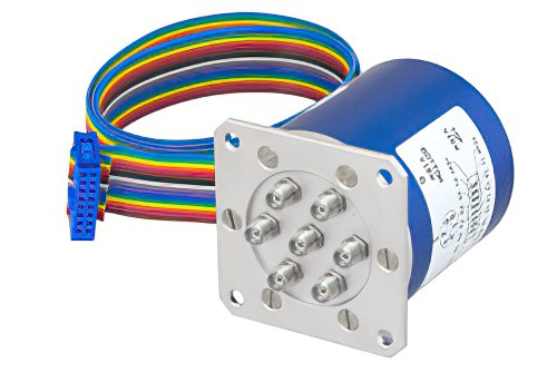SP6T 0.03 dB Low Insertion Loss Repeatability Relay Latching Switch, Terminated, DC to 20 GHz, 70W, 24V, Indicators, Self Cut Off, TTL, SMA