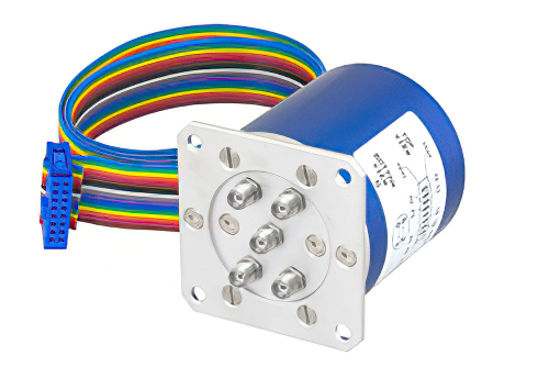 SP4T 0.03 dB Low Insertion Loss Repeatability Relay Latching Switch, Terminated, DC to 20 GHz, 70W, 24V, Indicators, Self Cut Off, TTL, SMA