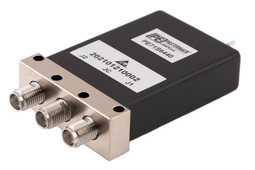 SPDT Electromechanical Relay Latching Switch with Self Cut-Off, DC to 26.5 GHz, up to 90W, 5M Lifecycles, 28V, Suppression Diodes, SMA