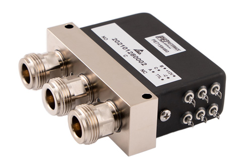 SPDT Electromechanical Relay Failsafe Switch, DC to 12 GHz, up to 600W, 2M Lifecycles, 12V, Indicators, TTL, Suppression Diodes, N