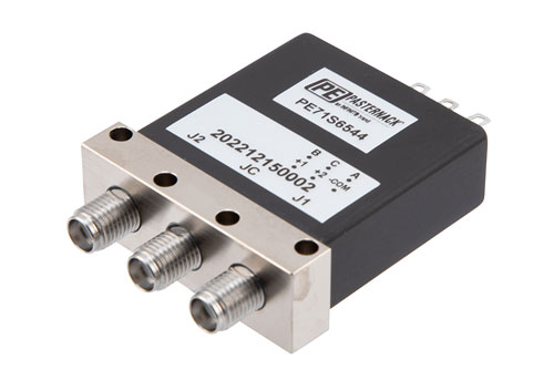 SPDT, IP64 Rated Electromechanical Relay Latching Switch, DC to 18 GHz, 90W, Indicators, 12VDC, SMA