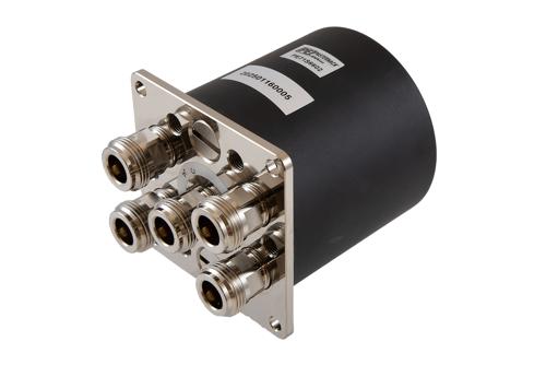 SP4T Electromechanical Relay Normally Open Switch, DC  to 18 GHz, 28V, N, 1M Lifecycles