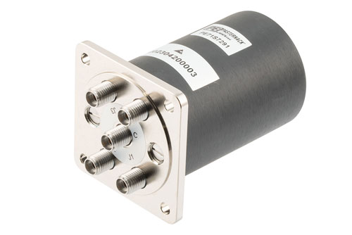 SP4T, Electromechanical Relay Normally Open Switch, DC to 43 GHz, 28VDC, 10W, Indicators, TTL, Diodes, Solder Terminals, 2.92mm