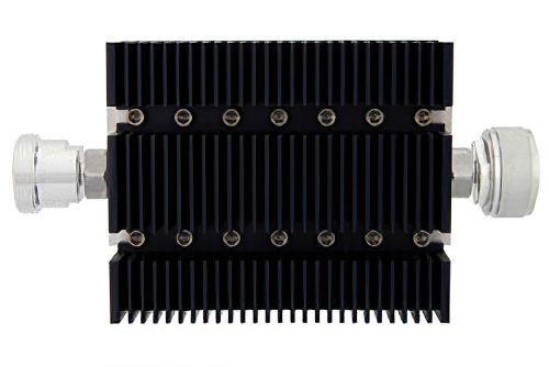 20 dB Fixed Attenuator, 7/16 DIN Female To 7/16 DIN Male Directional Black Anodized Aluminum Heatsink Body Rated To 100 Watts Up To 6 GHz