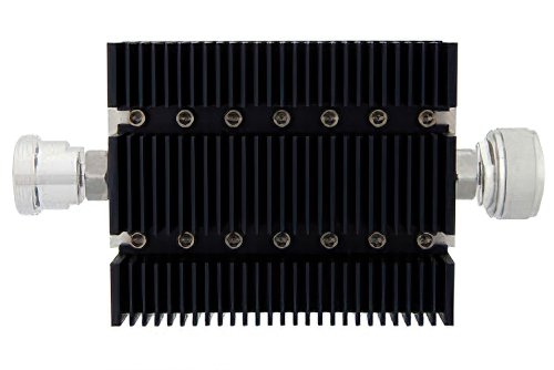 60 dB Fixed Attenuator, 7/16 DIN Female To 7/16 DIN Male Directional Black Anodized Aluminum Heatsink Body Rated To 100 Watts Up To 6 GHz