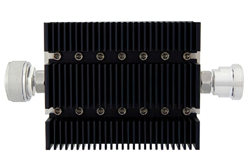 40 dB Fixed Attenuator, 7/16 DIN Male To 7/16 DIN Female Directional Black Anodized Aluminum Heatsink Body Rated To 100 Watts Up To 6 GHz