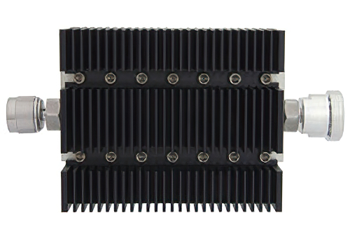 20 dB Fixed Attenuator, N Male To 7/16 DIN Female Directional Black Anodized Aluminum Heatsink Body Rated To 100 Watts Up To 6 GHz