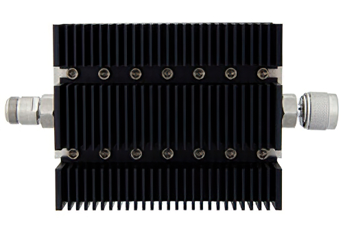 6 dB Fixed Attenuator, N Female To N Male Directional Black Anodized Aluminum Heatsink Body Rated To 100 Watts Up To 6 GHz