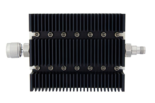 60 dB Fixed Attenuator, N Male To TNC Female Directional Black Anodized Aluminum Heatsink Body Rated To 100 Watts Up To 6 GHz