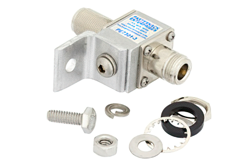 Type N F/F In/Out Bulkhead Coax RF Surge Protector, DC - 3GHz and 1GHz - 2GHz, DC Pass, 200W, 30 V Max., 5kA, Gas Discharge Tube
