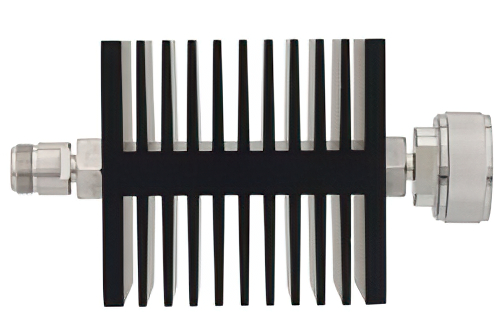 40 dB Fixed Attenuator, N Female To 7/16 DIN Male Directional Black Anodized Aluminum Heatsink Body Rated To 50 Watts Up To 7.5 GHz