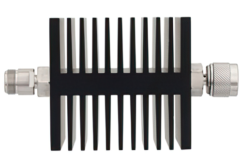40 dB Fixed Attenuator, N Female To N Male Directional Black Anodized Aluminum Heatsink Body Rated To 50 Watts Up To 18 GHz