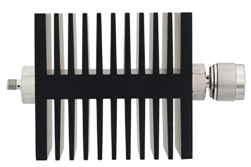 10 dB Fixed Attenuator, SMA Female To N Male Directional Black Anodized Aluminum Heatsink Body Rated To 50 Watts Up To 18 GHz