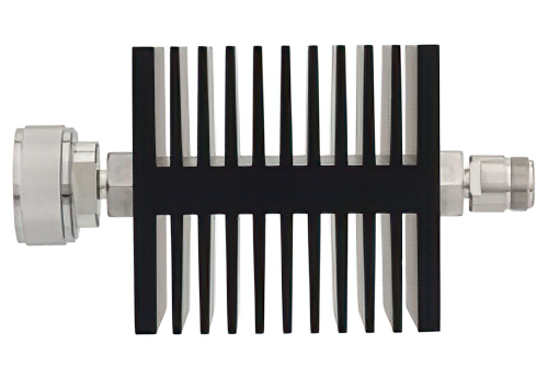 30 dB Fixed Attenuator, TNC Female To N Female Directional Black Anodized Aluminum Heatsink Body Rated To 50 Watts Up To 18 GHz