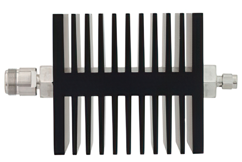 10 dB Fixed Attenuator, N Female To SMA Male Directional Black Anodized Aluminum Heatsink Body Rated To 50 Watts Up To 18 GHz