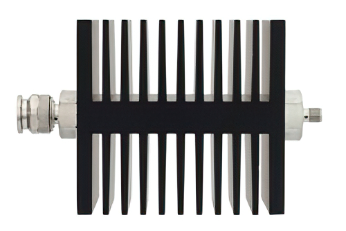 10 dB Fixed Attenuator, TNC Male To SMA Female Directional Black Anodized Aluminum Heatsink Body Rated To 50 Watts Up To 18 GHz
