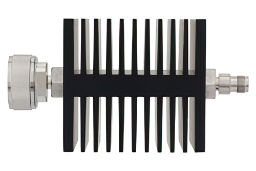 40 dB Fixed Attenuator, 7/16 DIN Male To TNC Female Directional Black Anodized Aluminum Heatsink Body Rated To 50 Watts Up To 7.5 GHz