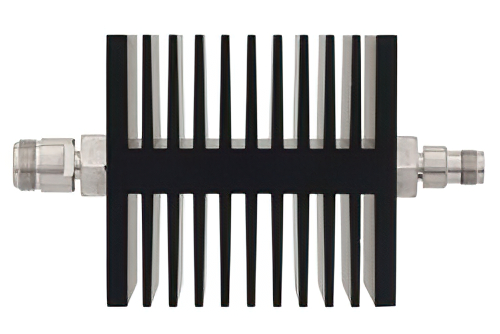 6 dB Fixed Attenuator, N Female To TNC Female Directional Black Anodized Aluminum Heatsink Body Rated To 50 Watts Up To 18 GHz
