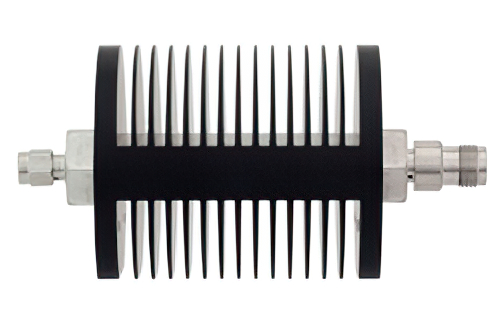 10 dB Fixed Attenuator, SMA Male to TNC Female Black Anodized Aluminum Heatsink Body Rated to 25 Watts Up to 18 GHz