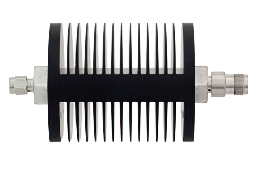 3 dB Fixed Attenuator, SMA Male to TNC Female Black Anodized Aluminum Heatsink Body Rated to 25 Watts Up to 18 GHz