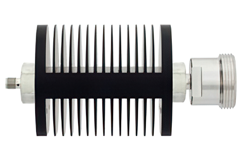 3 dB Fixed Attenuator, SMA Female to 7/16 DIN Female Black Anodized Aluminum Heatsink Body Rated to 25 Watts Up to 7.5 GHz