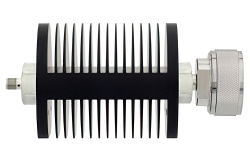 30 dB Fixed Attenuator, SMA Female to 7/16 DIN Male Black Anodized Aluminum Heatsink Body Rated to 25 Watts Up to 7.5 GHz