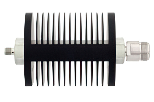 30 dB Fixed Attenuator, SMA Female to N Female Black Anodized Aluminum Heatsink Body Rated to 25 Watts Up to 18 GHz