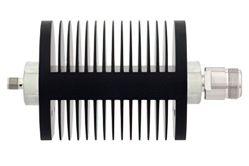 6 dB Fixed Attenuator, SMA Female to N Female Black Anodized Aluminum Heatsink Body Rated to 25 Watts Up to 18 GHz