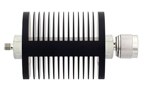 6 dB Fixed Attenuator, SMA Female to N Male Black Anodized Aluminum Heatsink Body Rated to 25 Watts Up to 18 GHz