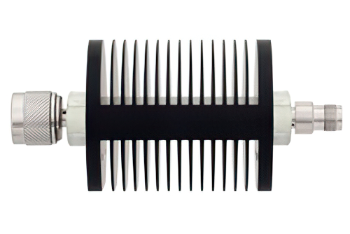 10 dB Fixed Attenuator, N Male to TNC Female Black Anodized Aluminum Heatsink Body Rated to 25 Watts Up to 18 GHz