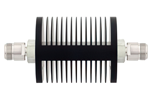 10 dB Fixed Attenuator, N Female to N Female Black Anodized Aluminum Heatsink Body Rated to 25 Watts Up to 18 GHz