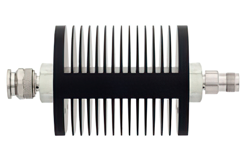 20 dB Fixed Attenuator, TNC Male to TNC Female Black Anodized Aluminum Heatsink Body Rated to 25 Watts Up to 18 GHz