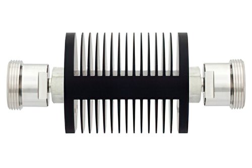 6 dB Fixed Attenuator, 7/16 DIN Female to 7/16 DIN Female Black Anodized Aluminum Heatsink Body Rated to 25 Watts Up to 7.5 GHz