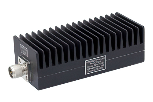 6 dB Fixed Attenuator, N Male to N Female Black Anodized Aluminum Heatsink Body Rated to 100 Watts Up to 3 GHz