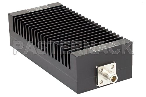 10 dB Fixed Attenuator, N Male To N Female Unidirectional Black Anodized Aluminum Heatsink Body Rated To 200 Watts Up To 3 GHz