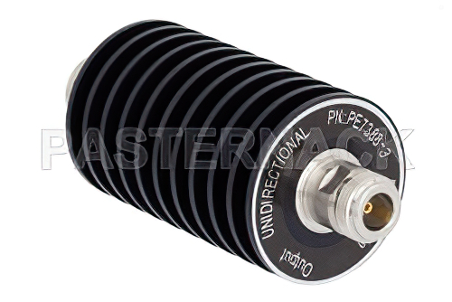 3 dB Fixed Attenuator, N Male to N Female Unidirectional Black Anodized Aluminum Heatsink Body Rated to 50 Watts Up to 3 GHz