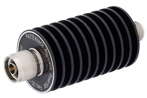 6 dB Fixed Attenuator, N Male To N Female Unidirectional Black Anodized Aluminum Heatsink Body Rated To 50 Watts Up To 3 GHz