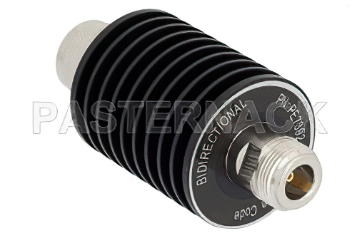 1 dB Fixed Attenuator, N Male to N Female Black Anodized Aluminum Heatsink Body Rated to 25 Watts Up to 4 GHz