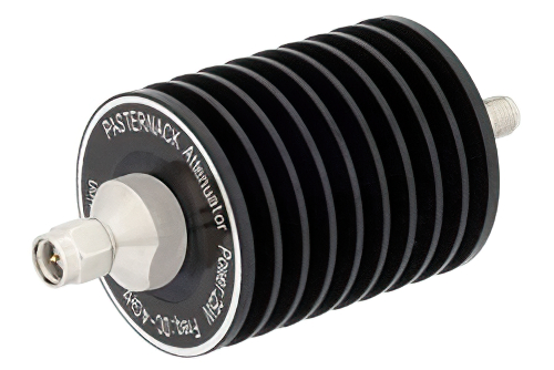 10 dB Fixed Attenuator, SMA Male to SMA Female Black Anodized Aluminum Heatsink Body Rated to 25 Watts Up to 4 GHz