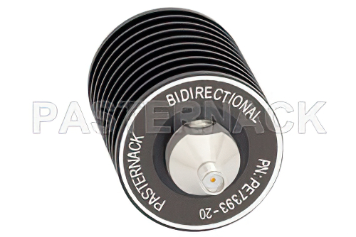 20 dB Fixed Attenuator, SMA Male to SMA Female Black Anodized Aluminum Heatsink Body Rated to 25 Watts Up to 4 GHz