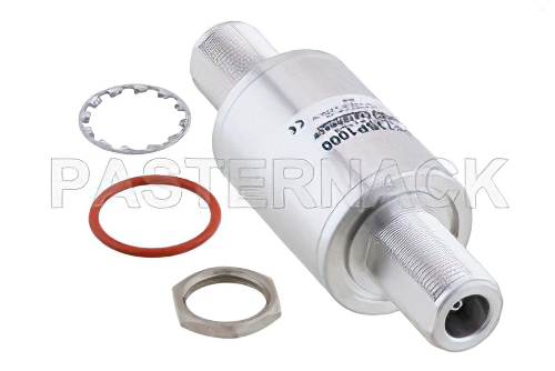 Type N F/F In/Out Bulkhead Coax RF Surge Protector, 698MHz - 2.7GHz, DC Block, 500W, IP67, 40kA, Filter