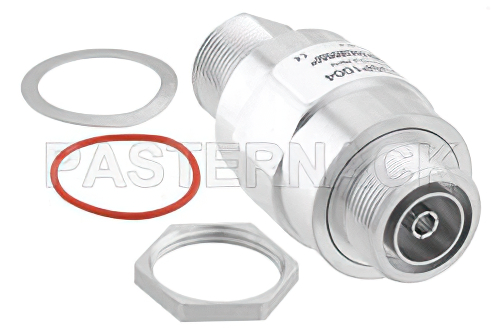 7/16 F/F In/Out Bulkhead Coax RF Surge Protector, 698MHz - 2.7GHz, DC Pass, 1000W, IP67, 20kA, Filter, Low PIM -155 dBc