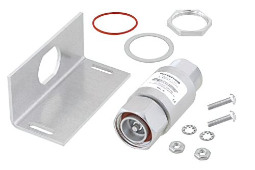 7/16 F/M In/Out Bulkhead Coax RF Surge Protector 698MHz - 2.7GHz DC Block 500W IP67 .01uJ 40kA Filter BiDirect Low PIM -163 dBc