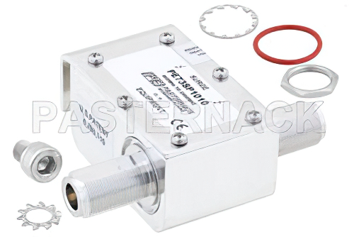 Type N F/F In/Out Coax RF Surge Protector, 800MHz - 2.5GHz, DC Pass, 300W, IP67, 20kA, Hybrid, Bracket Toward Body