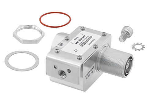 7/16 M/F In/Out Coax RF Surge Protector 800MHz - 2.5GHz DC Pass 300W IP67 175uJ 20kA Hybrid Bracket Toward Body