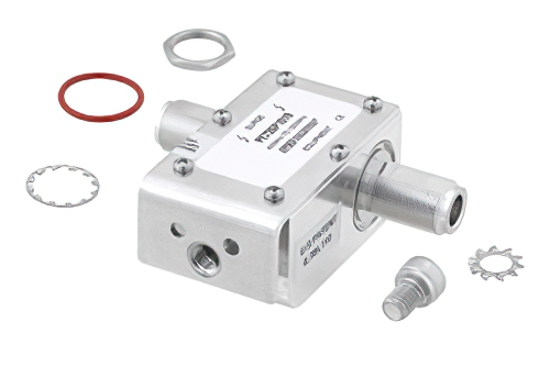 Type N F/F In/Out Coax RF Surge Protector 400MHz - 1.2GHz DC Pass 300W IP67 500uJ 20kA Hybrid Bracket Toward Body